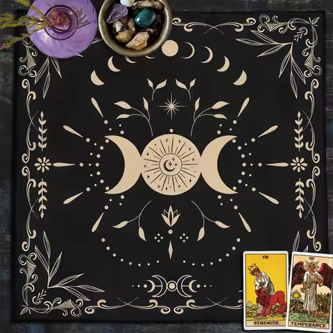 Tarot Tablecloth Moon Phase Divination Altar Cloth Triple Moon Altar Decor Tarot Cloth For Spread Ta