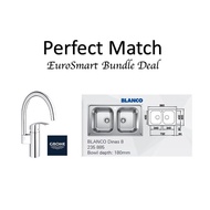 Blanco Double Bowls Kitchen Sink BUNDLE With GROHE Mixer Tap