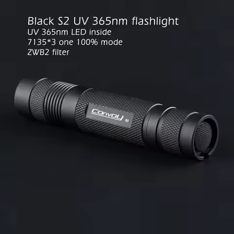 UV Flashlight, Convoy S2 UV 365nm with UV 365nm LED Inside, One 100% Mode, Zwb2 Filter Black 3W Lint