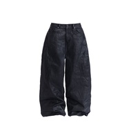 HADES FAUX LEATHER COATED WIDE-LED JEANS (BLACK)