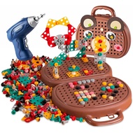 Magic Montessori Play Toolbox with Drill, 203Pcs Magic Montessori Play Toolbox Bear-Themed, 2D/3D Cr