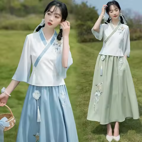 Tang Dynasty Chinese Style Retro Hanfu Modified Slanted Young Cheongsam Chinese Style Dance Performa