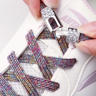 2 Pair Colorful Elastic Laces No Tie Shoe Laces Diamond Lock Shoelaces Without Ties Glitter Flat Sho