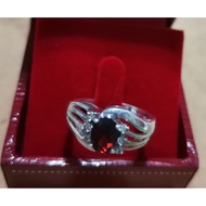 Silver Ring​Authentic​Total​Cz Ruby​Medium Grain​Size​56