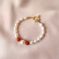 美好能量南紅瑪瑙天然珍珠OT釦手鍊