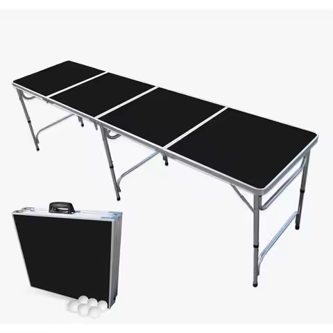 8-Foot Regulation Folding Beer Pong Table w/Beer Pong Balls & Optional Cup Holes, LED Lights, Custom