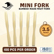 Mini Fork 100's Bamboo Fruit Fork / Takoyaki Siomai Fork  [3.5"/8.9cm] / Bamboo Material