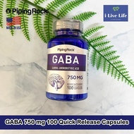 กาบา GABA 750 mg 100 Quick Release Capsules - PipingRock กาบ้า Gamma-Aminobutyric Acid #Piping Rock