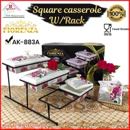 FIORENZA 4-tier buffet with rose motif ceramic food serving container/ casserole/ with rack AK-883A 