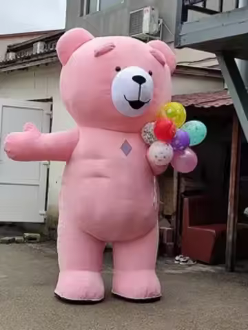 Inflatable Pink Teddy Bear Mascot Costume Cosplay Party Costume Carnival Halloween Christmas Easter