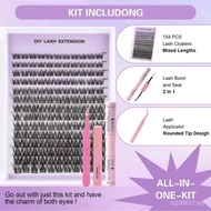 Cluster DIY Volume Extended Eyelashes 154 Tools Eyelashes Personal with Glue D Kit Tweezers E2T5