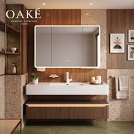 OAKÉ Modern Vintage Mirror Cabinet & Basin Cabinet 80cm 90cm 100cm Wood Cabinet Nano Basin Set