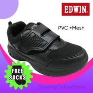 Edwin 3003 BK Kasut Sekolah Hitam Lekat Black School Shoes Velcro shoe EDWIN
