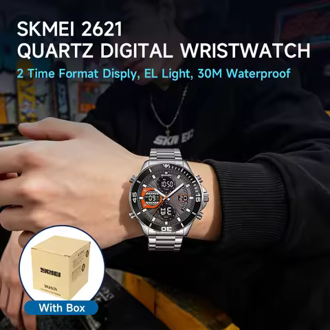 SKMEI 2621 Cool Fashion Quartz Wristwatch 3Bar Waterproof Casual Clock 2Time Date Week Display Digit