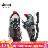 Jeep吉普儿童凉鞋男童轻便透气沙滩鞋2024女童夏季防滑中大童休闲鞋 黑/红 35码  鞋内约长22.3cm