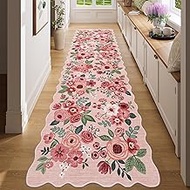 DUKINO Washable Runner Rug, 2x7 Lightweight Soft Floral Hallway Rug Runner with Low Pile Design, Non
