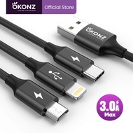 OKONZ 3 in 1 Fast Charging Cable for iPhone 16 15 14 13 12 11 3A 5A USB Type C Cable Samsung s25 Ult