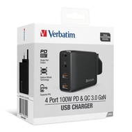 門市全新現貨‼️ Verbatim 4 端口 100W PD 3.0 &amp; QC 3.0 GaN USB 充電器 66545