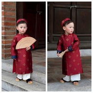 CNY ao dai set for boys, boys' ao dai CNY 2026 - metallic brocade fabric - red - Mother&baby ao dai 