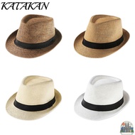 KATAKAN Straw Panama Cap Fashion Gangster Cap Wide Brim Cowboy Fedora Hat