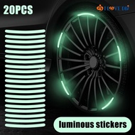 20 Pcs/ Set Creative Vehicle Wheel Reflective Striped Decal/ Self Adhesive Waterproof Durable Car Rim Fluorescent Sticker/ Automobile Personality Decoration