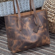 RFL GENUINE LEATHER - GENUINE LEATHER WOMEN'S BAG - GENUINE LEATHER WOMEN'S TOTE BAG - DarkBrown Rus