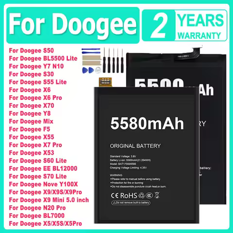 Battery For Doogee X5 F5 X6 X7 X9 Y8 Y7 Y100X S30 S50 S55 S60 X53 X55 X70 S70 BL5500 BL7000 BL12000