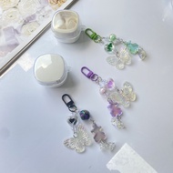 ins crystal  Butterfly Chain case For Redmi Buds 6 Play Earphone Case with keychain Transparent Sili