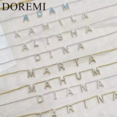 DOREMI Customized Gift Jewelry 9mm Crystal Letter Names Necklace Colorful Birthstone Cz Charms Choke