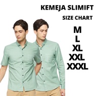 KEMEJA HIJAU Men's long-sleeved shirt, sage green short-sleeved shirt, sage green, tosca, plain, sli