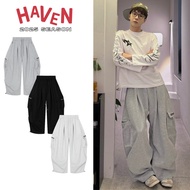 Haven Studio wide-form cargo sweatpants in 3 colors: pepper gray, black, gray and white, streetstyle