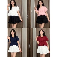 Women's Babydoll Shirt A29 Crochet V-Neck Flared Sleeves – Cute Korean Style Lapstore