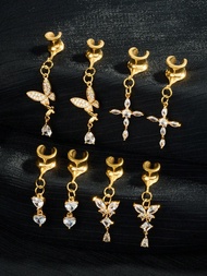 1pair Funky Stainless Steel Butterfly Heart Ear Gauges For Women For Daily Decoration, Ear Tunnels H