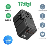 77digi 140W GaN PD 3.1 Travel Adapter 1 USB 3 Type C Travel Adapter Worldwide Universal Travel Plug 