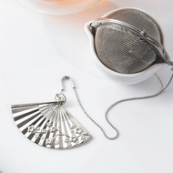 01LIV不銹鋼濾茶器 CHICHI濾茶球 銀色日式扇吊饰附瓷碗 原創設計