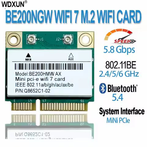WiFi 7 BE200 PCIE WiFi Adapter For Bluetooth 5.4 Tri-Band 2.4G/5G/6GHz 8774Mbps BE200NGW Wireless Ne