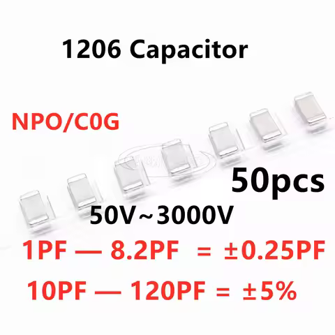 50pcs 1206 SMD Capacitor 1/1.8/2/2.2/2.7/3/3.9/4.7/5/5.6/6.8/8.2/10/12/15/18/20/22/27/30/33/39/47/56