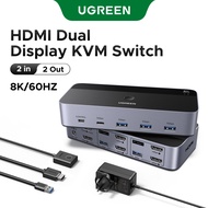 UGREEN 8K@60Hz Dual HDMI 2.1 KVM Switch Ultra HD USB 3.0 Dual-Monitor Input/Output Desktop Controlle