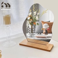Aesthetic mirror irregular mirror acrylic mirror wooden bottom cosmetic mirror desktop beauty mirror