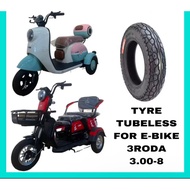 3.00-8 TAYAR UNTUK BASIKAL ELEKTRIK 3RODA TUBELESS ELETRIC BIKE TYRE REPLACEMENT TAYAR BASIKAL ELETR