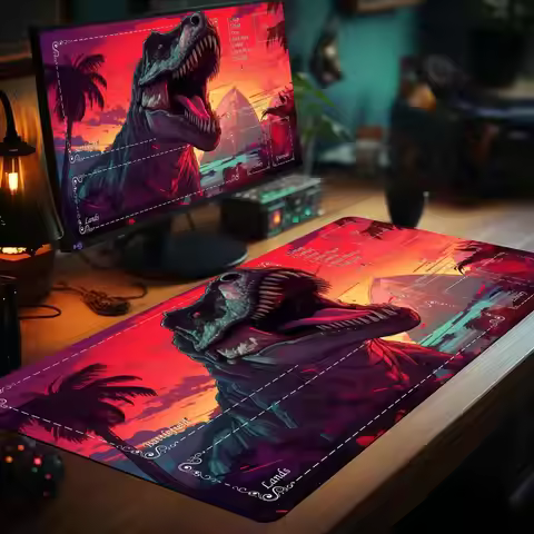 Neon Aesthetic Dinosaur Theme MTG Playmat Magic Card Battle Mat With Stitched Edge Non-Slip Tapete M