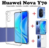 4 In 1 Huawei Nova Y70 Y70 Plus Y90 Nova 9 SE 8i 7i โปร่งใสกันกระแทกเคสโทรศัพท์ + กระจกนิรภัยแบบเต็ม