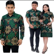 BATIK PEKALONGAN MURAH - COUPLE BATIK KELUARGA WARNA HIJAU BAJU BATIK PRIA WANITA WARNA HIJAU,KEMEJA