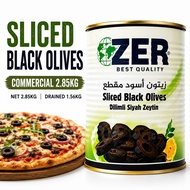 ZER Black Olives 2.85kg Sliced / Pitted Commercial Pack Halal 1.56kg Drained Weight For Pizza Pasta 