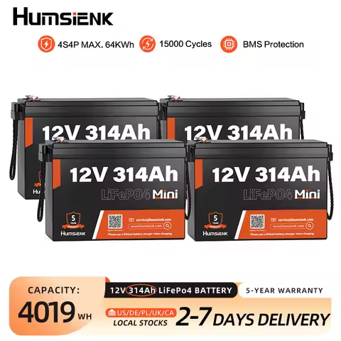 Humsienk 12V 300Ah(314Ah) LiFePO4 Lithium Battery 4PK With 200A BMS For RV / Yacht / Camper/Off-grid
