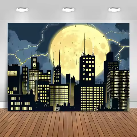Superhero Super City Photography Background Full Moon Bat Photo Birthday party Background banner Hom