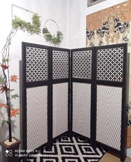 Sketsel partisi screen pembatas penyekat ruangan lipat portable rotan sintesis 4 daun pintu ukuran t