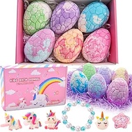 Unicorn Bath Bombs for Girls Kids with Surprise Inside Large Dinosaur Eggs Princess Natural Bubble Bath Bomb Kit with Jewelry Toys Christmas Valentines Day Birthday Gift for 3 4 5 6 Year Old Girl