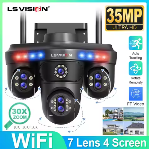 LS VISION 10K Home Security WiFi Camera 7 Len Four Screen three-PTZ len with 10X Zoom CCTV 35MP Wire