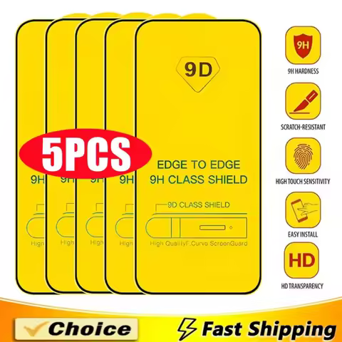 5PCS 9D Protective Glasses For iPhone 17 16 12 13 14 15 Pro Max Plus 16e 17e Air Tempered Glass Full